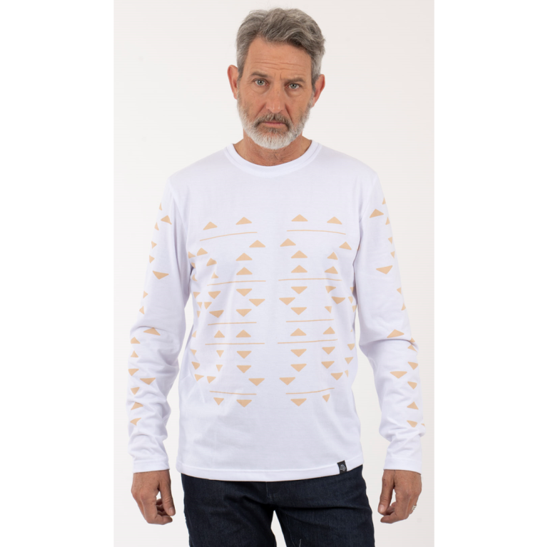 Polera ML Triangulos Hombre - Blanco